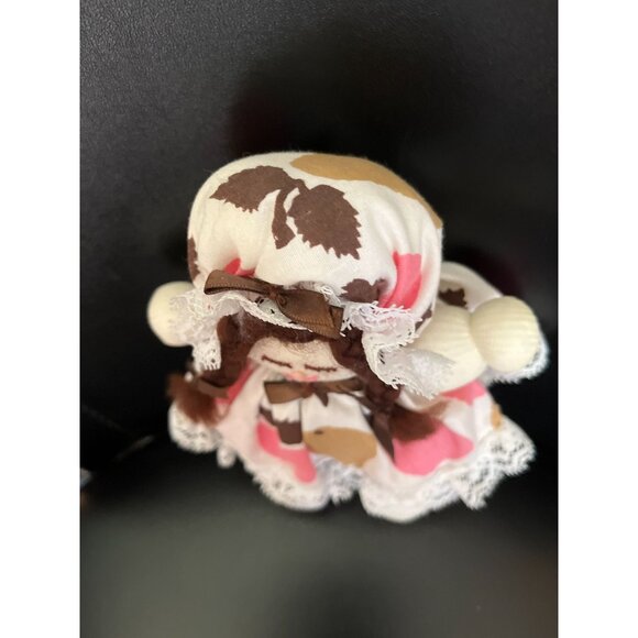 Vtg Handmade Little Girl Doll With Brown Braids With a Granny Hat Abstract Dress - Picture 3 of 7